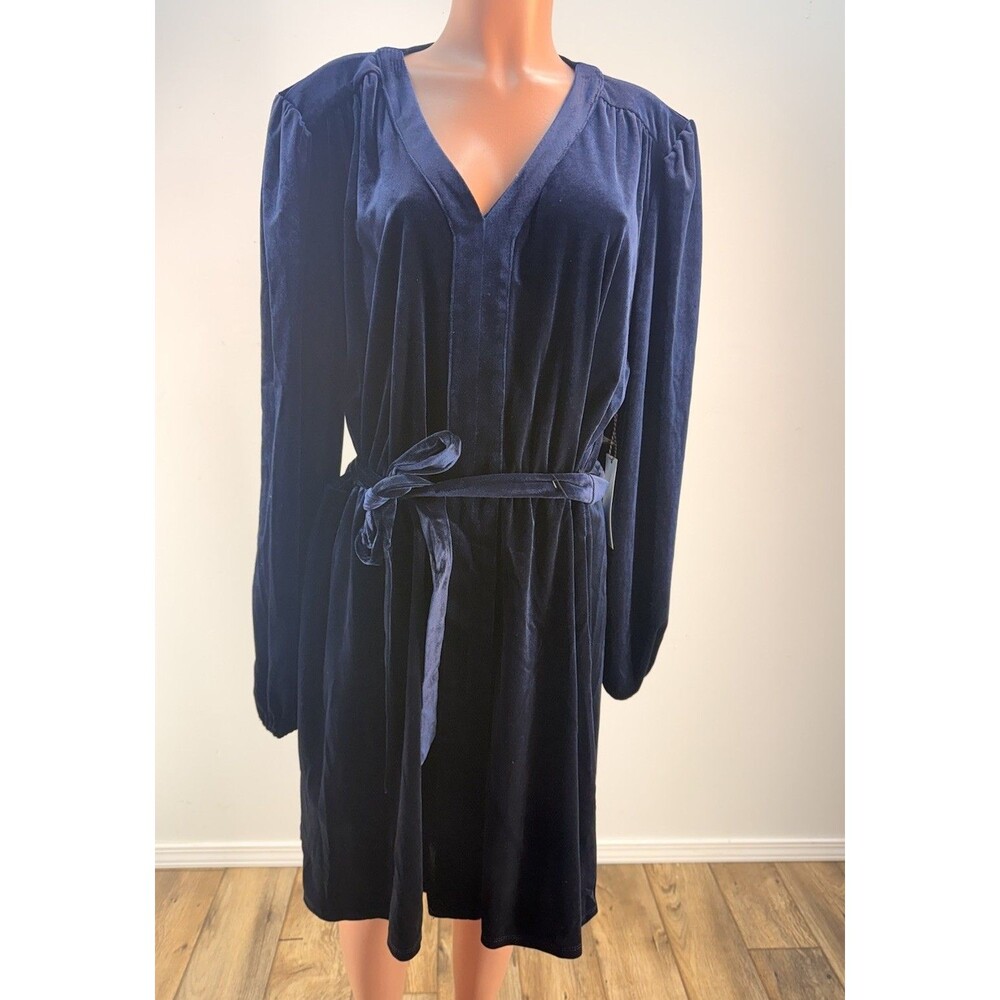 NEW Draper James Wrap Women Dress Plus 2XL Long Sleeve W/Pocket Blue Velvet - Picture 2 of 16